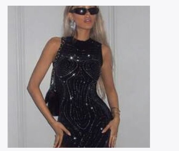 SHEIN ICON Vestido ajustado con diseño de diamante de imitación con lentejuelas