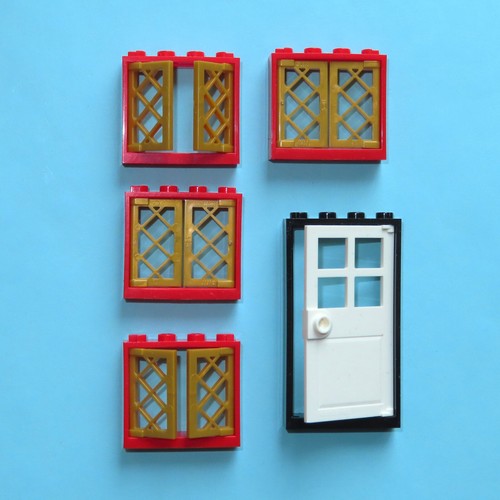 New Lego 1x4x3 Red Windows + or - 1x4x6 Door (Clear, White & Gold Lattice Pane) - Picture 11 of 15