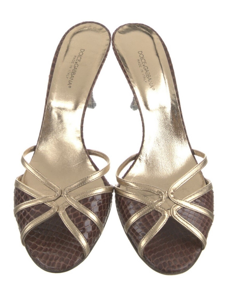 DOLCE & GABBANA Brown Snakeskin/Gold Slide Heels ~ 40 | eBay