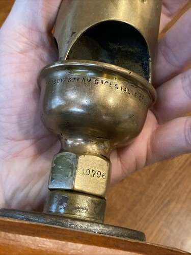 ANTIQUE PAT 1877 CROSBY STEAM GAGE & VALVE CO BOSTON BRASS 3 CHIME TRAIN WHISTLE - Picture 17 of 24