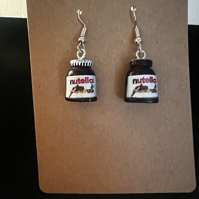 Cute Acrylic Miniature Unworn Nutella Jar 3D Earrings! Free Shipping In The USA