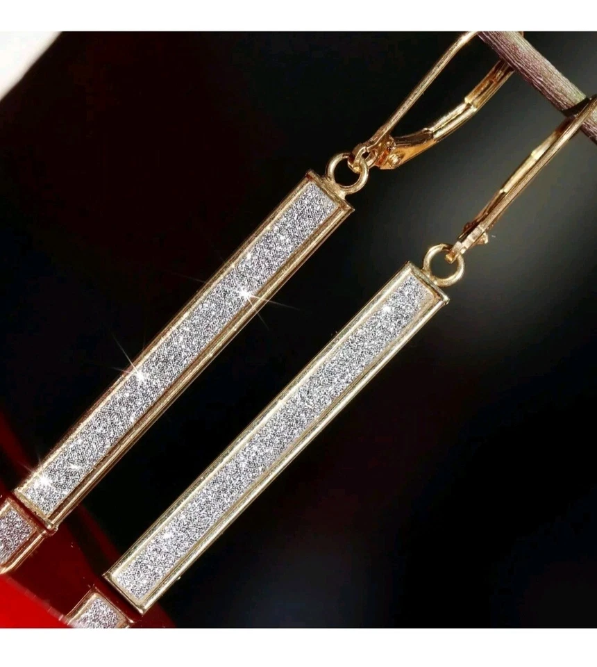 Pendientes Oro 10k Multi Tono Italiano 1.87" Cuelga Diamante Corte Hecho a Mano 1.9gr Foto 2 de 4