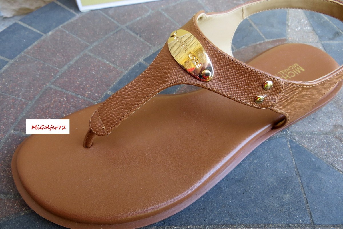 Michael Kors New Women's MK Plate Thong Sandals - Luggage