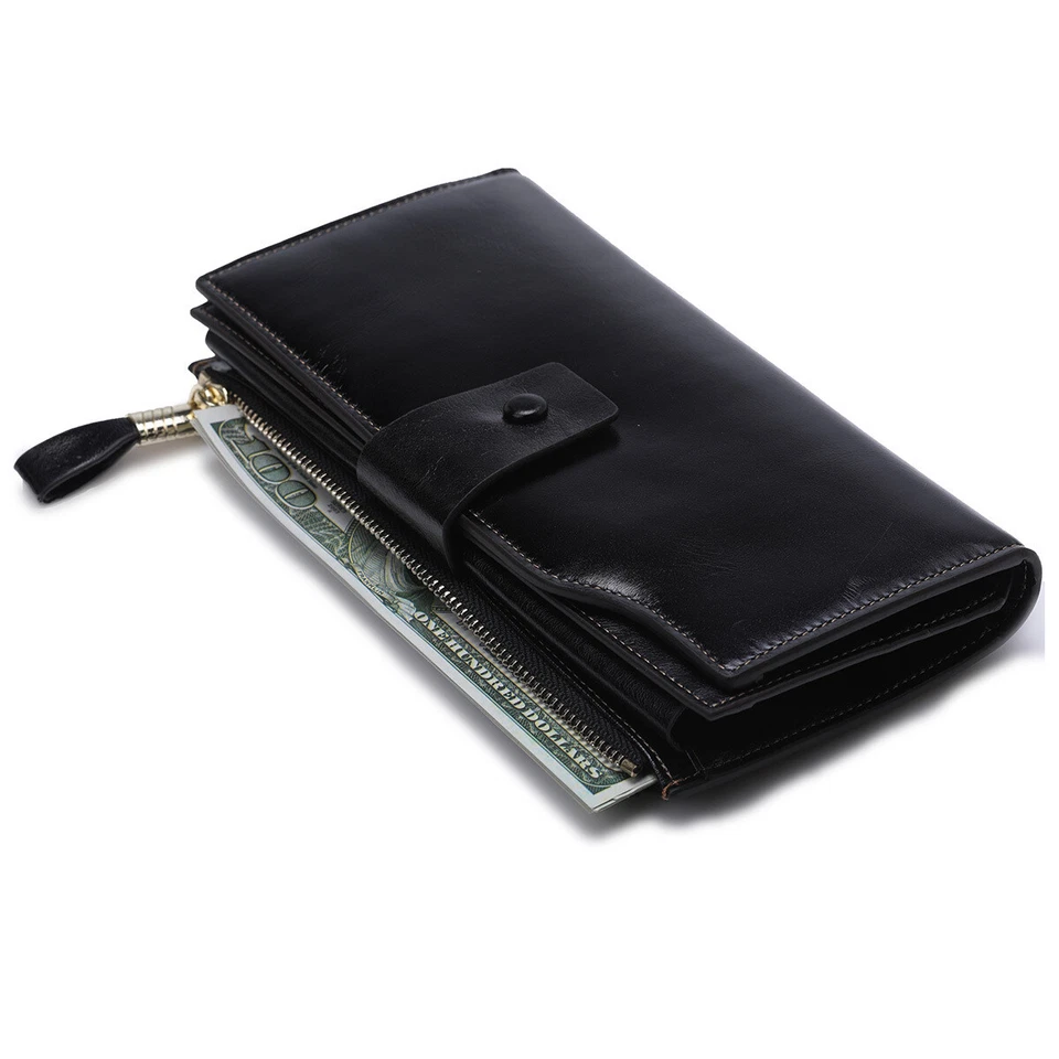 Women Genuine Leather Long Wallet Money Card Holder Clutch Purse RFID Blocking - Image 4 of 4