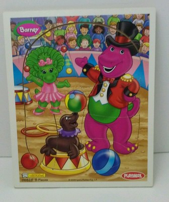 Playskool Barney Dinosaur Preschool Wooden Puzzle Circus 8pcs 00328 Vintage 2000