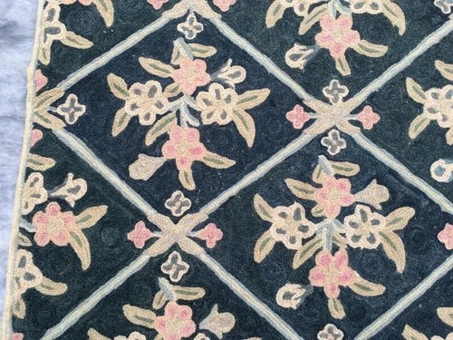 Alfombra estilo Aubusson francesa vintage hecha a mano alfombra de lana con puntada de cadena 2x3 pies - Imagen 9 de 12
