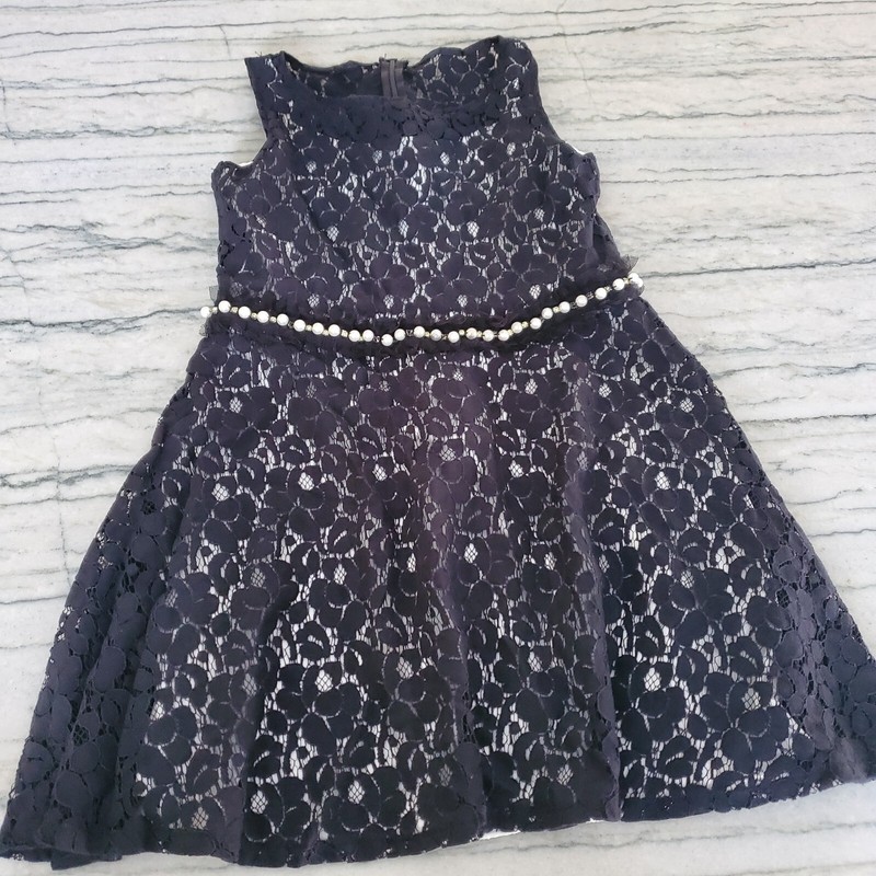Un Deux Trois Girls Lined Black Lace Dress Size 8