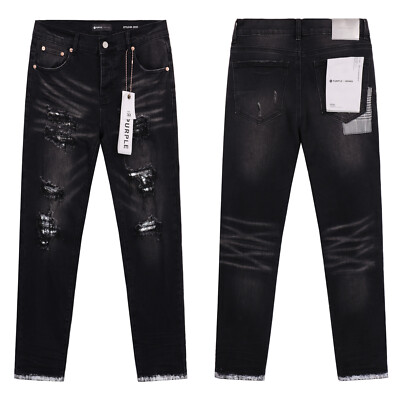 Black Purple Brand Designer Personality Men Jeans Plaid Pocket Slim Fit Jeans
