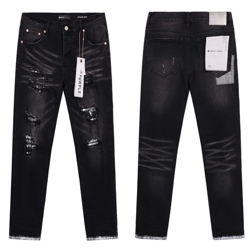 Men's Black Purple Brand Logo Slim Fit Splash-Ink Jeans - Fashion Denim With Personality 13 thumbnail image