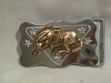 vintage horse stead bronco laying stead cowboy belt buckle ornate metal