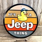 Jeep Ducks Thing Metal Tin Sign Round 12" Vintage Garage Man Cave Wall Decor New