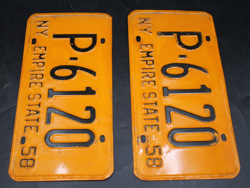 2pc NEW YORK 1958 License Plates P-6120 Empire State NY Tags - Picture 3 of 4