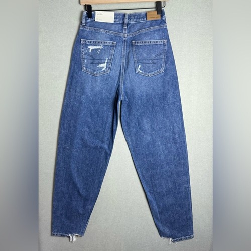 Jeans donna American Eagle vita alta relaxed mamma denim invecchiato taglia 0R nuovo con etichette - Foto 2 di 16
