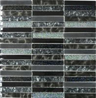 Mosaik Fliese Schwarz StäBchen Glasmosaik Crystal Bad 87-STNB | 10 Mosaikplatten