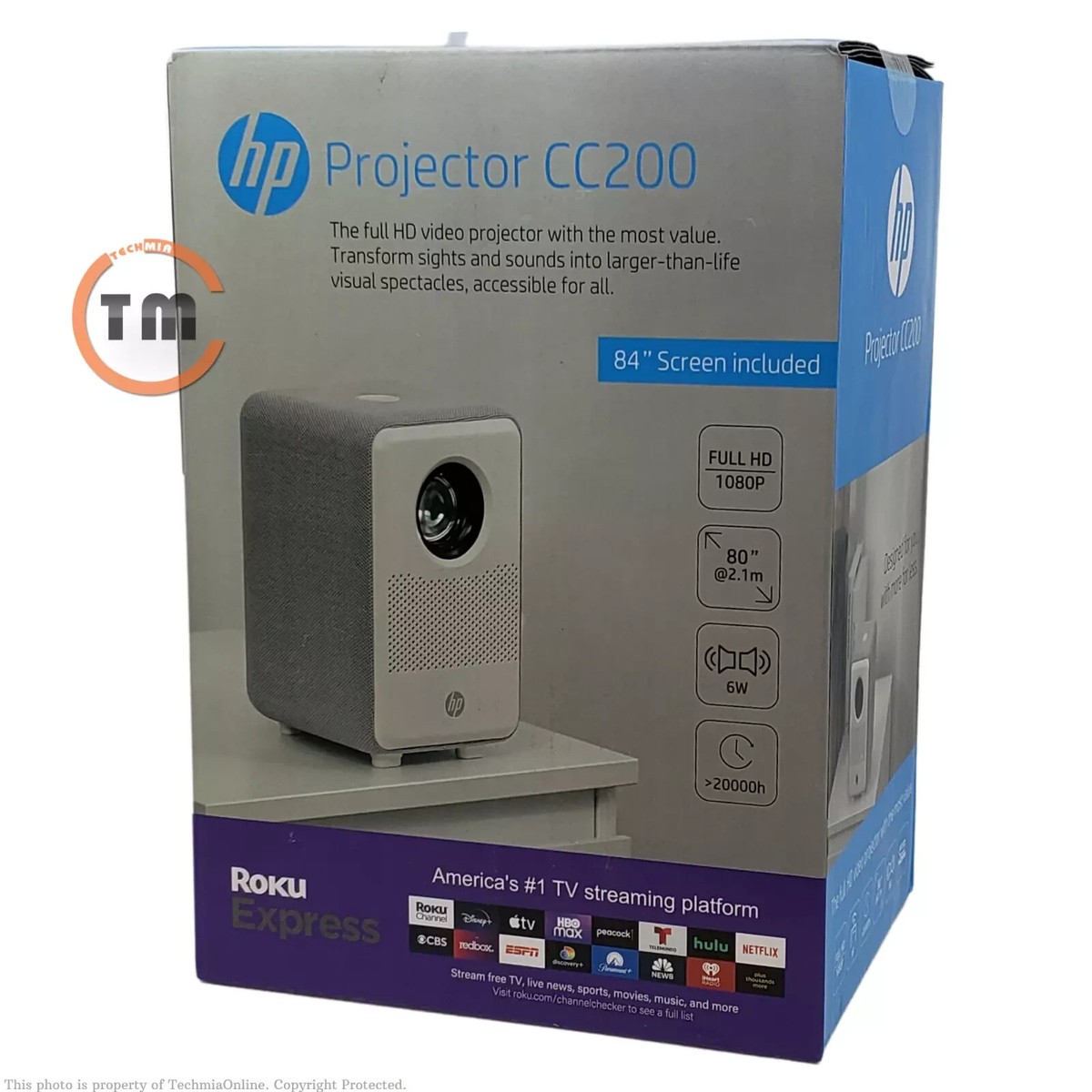 HP CC200 フルHDモバイルプロジェクター HP CC200 Projector 1080p with ROKU Express Streaming Player & 84