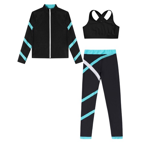 Child Girls Set Stripe Outfit Colorblock Trousers Tracksuits Contrast Color - Picture 14 of 47
