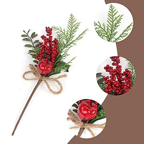 Artificial Christmas Red Berry Picks 16 Pack Assorted Pine Berries Branches  - Bild 5 von 7