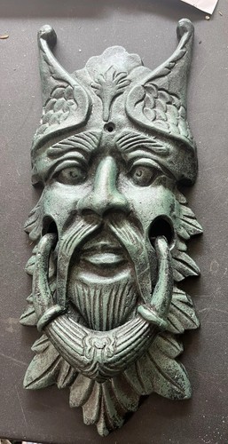 Gothic Gargoyle/King Neptune~Door Knocker~Green Cast Iron~Heavy Detailed 13”