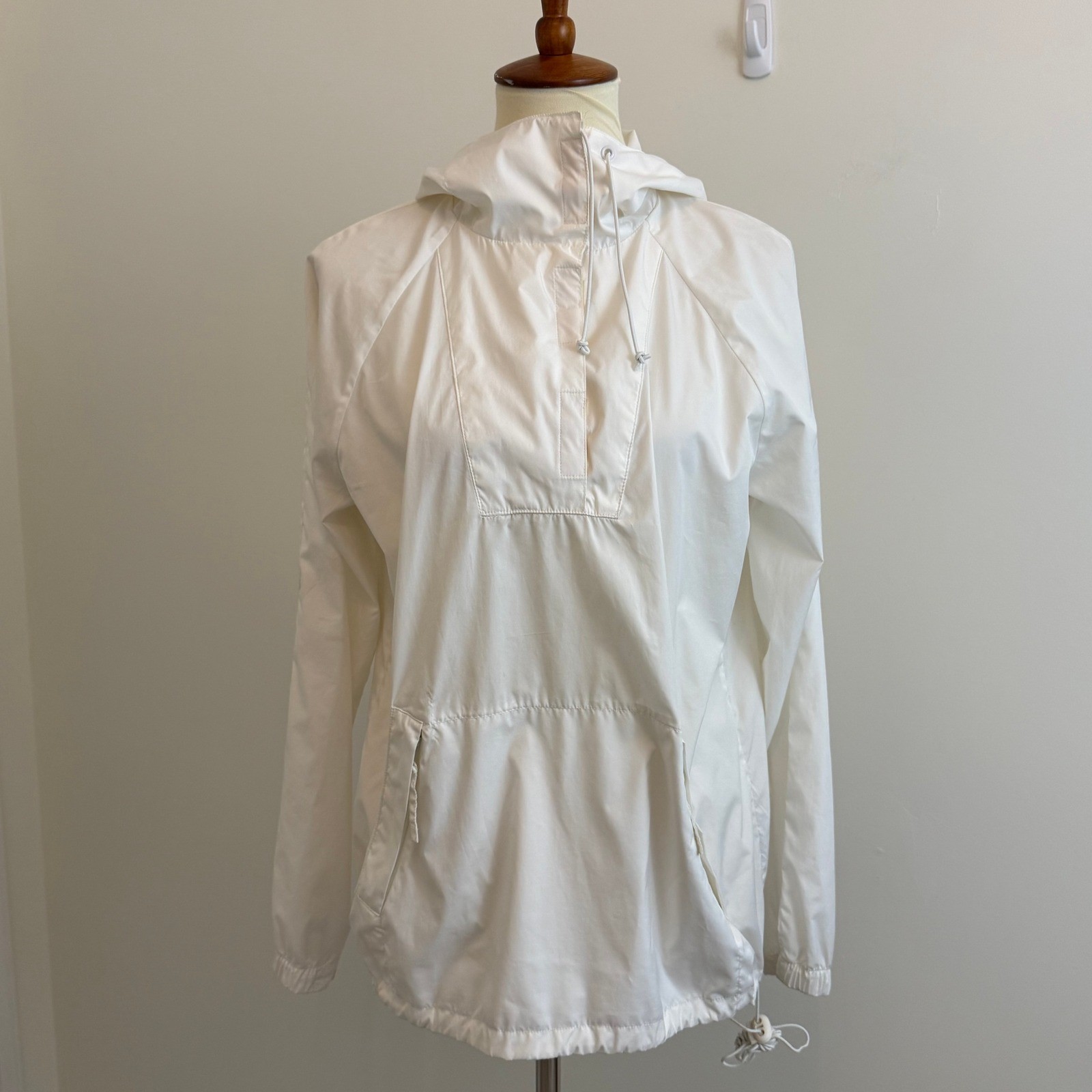 French Connection Womens White Hooded Windbreaker Pullover Jacket Size Medium