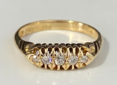 Antique 18K Yellow Gold & Old Mine Diamond Ring C1916 Size M  -  6 1/4