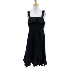 J Crew Dress Womens 12 Cotton Textured Clip Dot Ruffle Flounce Hem Lined Midi