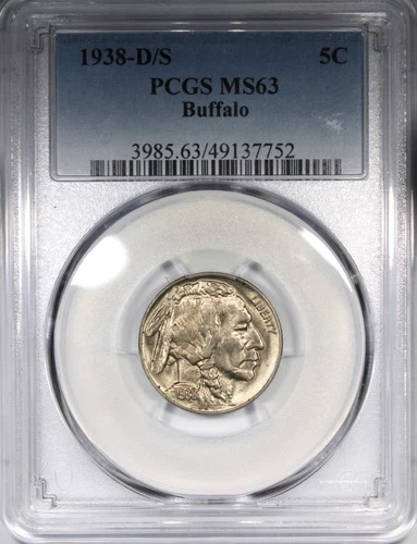 1938-D/S Buffalo Nickel PCGS MS63 Uncirculated Overmint Mark 5C