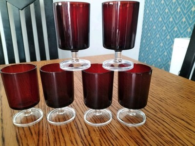 Vintage Retro 70er Jahre Rubinrot Luminarc Port / Sherry Gläser Stiel Getränke (a)