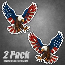 2 Pack Bald Eagle USA American Flag Vinyl Decal Set Left Right Patriotic Sticker