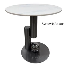 SweevisBasor Faux Marble Top Round Side Table Metal Leg for Sofa Bedside Drink