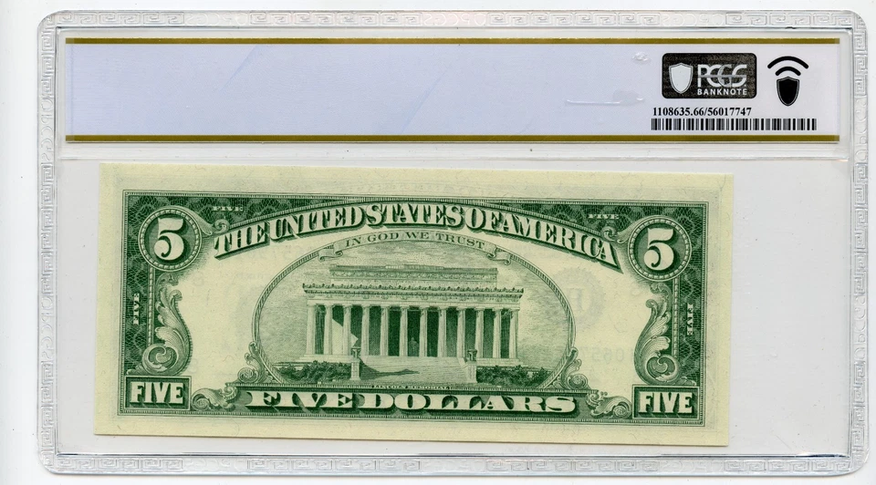 1969 $5 Federal Reserve Note St. Louis H-A Block PCGS GEM UNC 66 PPQ - Image 2 of 2