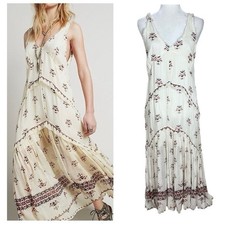 Free People FP One Maxi Dress Womens XS Ivory Floral Gauze Tiered Boho V-Neck