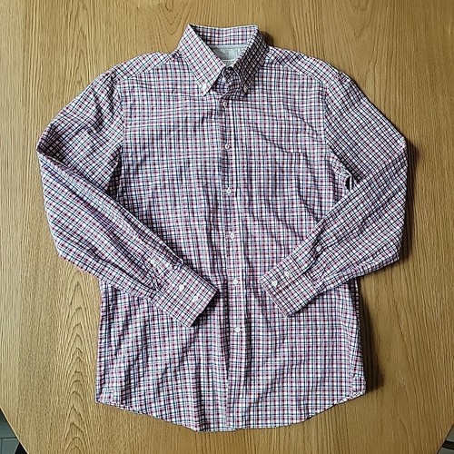 Brunello Cucinelli Men's Large Basic Fit Blue Red Plaid Cotton Button Down Shirt - Picture 2 of 11