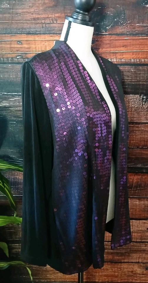 Chicos Travelers Jacket Size 3 US 16 Exuberant Sequin Glitz Open Blouse NWT - Image 3 of 4