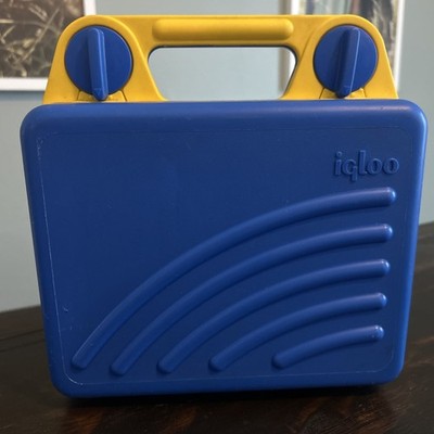 VTG 90s IGLOO Plastic Lunch Box Blue/Yellow (No Thermos Included)