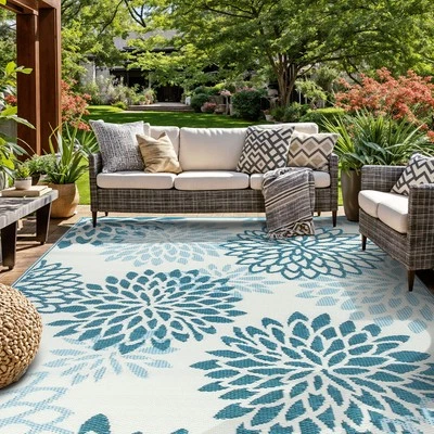 Rugshop Outdoor Rug Modern Floral Aloha Reversible Recycled Plastic Outdoor Rugs