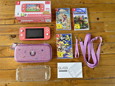 Nintendo Switch Lite rosa 32GB Konsole Minecraft Tasche Faefarm Splatoon OVP