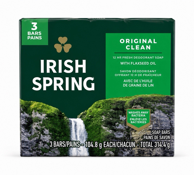 Irish Spring Original Clean Deodorant Soap w/ Flaxseed Oil 3-Pack 3.7 oz