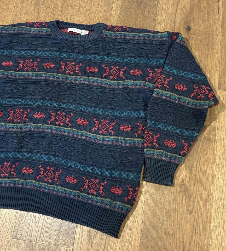 复古 90 年代 Liz Claiborne 毛衣几何图案套衫,尺寸 L,美国 — 第 3/4 张图片