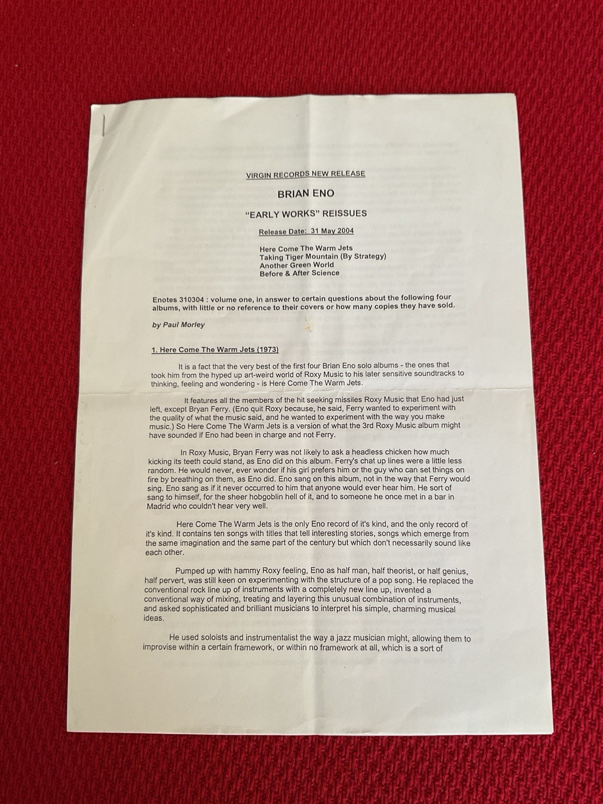 Early Works Reissues Promo Booklet (Virgin)