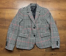 Talbots Sport Coat Size 10 P Houndstooth White Black Red Glen Check Wool Blazer