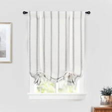Farmhouse Linen Blackout Tie Up Shade Curtain Adjustable Gray Striped 45 X 63