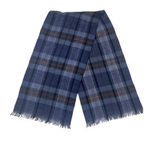 Vintage Hand Loomed 100 Wool Scarf Blue Plaid Fringe West Germany Made