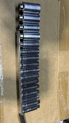(NICE)Mac Tools 1/2in Dr 6pt  Deepwell Chrome Socket Set10-20 22,24,26,27,30