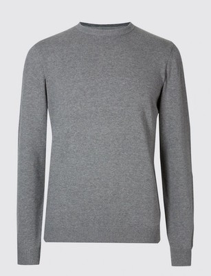 Mens M&S Collection Crew Neck Jumper Pure Cotton Grey Size Small Long
