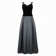 Vtg Gown Formal Dress Black Velvet Silver Taffeta Union SZ 8 Old Money Timeless