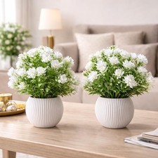 Artificial Green and White Flower Plant with White Pot, 8