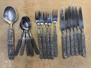 Konge Tinn NORWAY Pewter Viking Motif Flatware Set