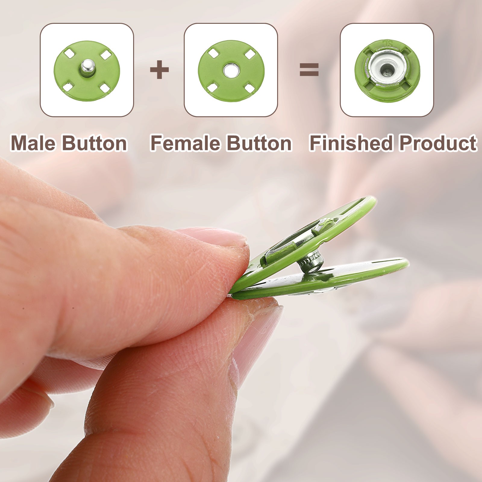 10 Sets Sewing Snap Buttons, Press Buttons Snap Fasteners 10mm, Green