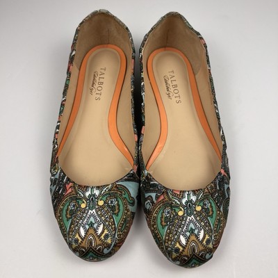 Talbots Ballet Flats Slip On Shoes Paisley Print Wrapped Fabric Women Size 8 AA
