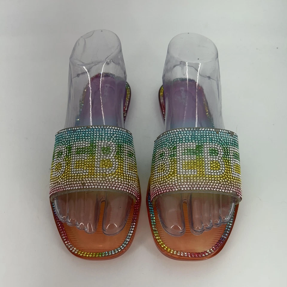 Женские сандалии-шлепанцы Bebe размер 6 с радужными стразами желе блестящие - Изображение 2 из 4